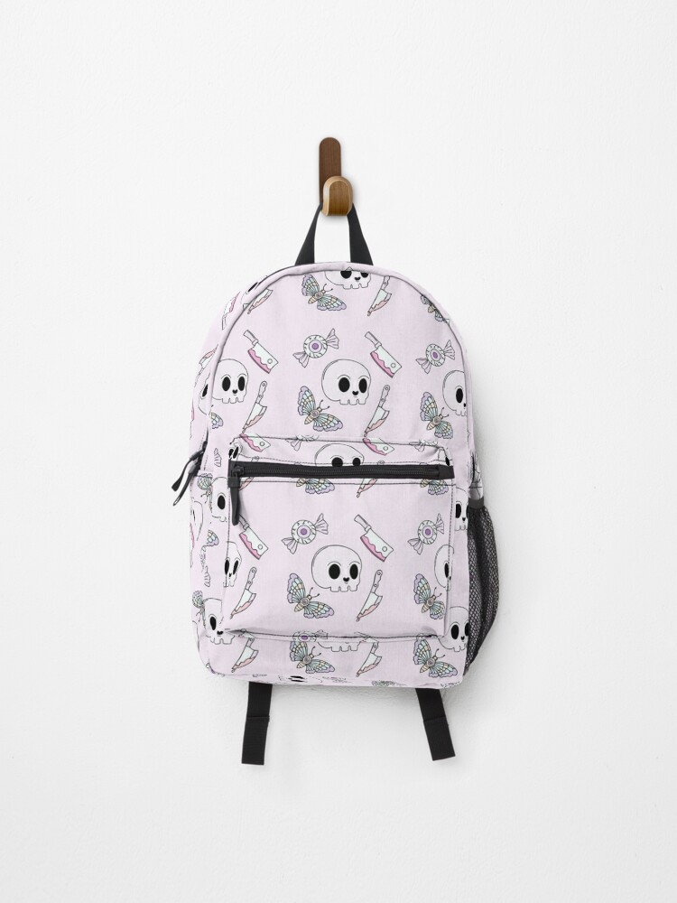 Pastel Goth Backpack PU Leather Creepy Bunny and Rainbows 