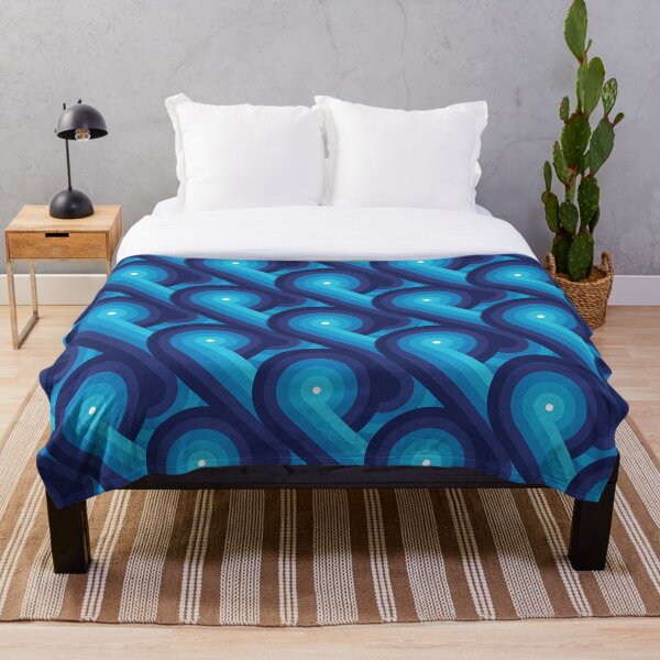 Disco Circles Geometric Pattern – Blue Throw Blanket