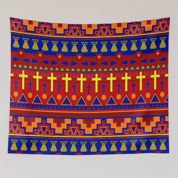 Item preview, Modern Ethnic Inspired Striped Pattern in Blue, Brick Red, Orange and Yellow designed and sold by AlteredAtelier.