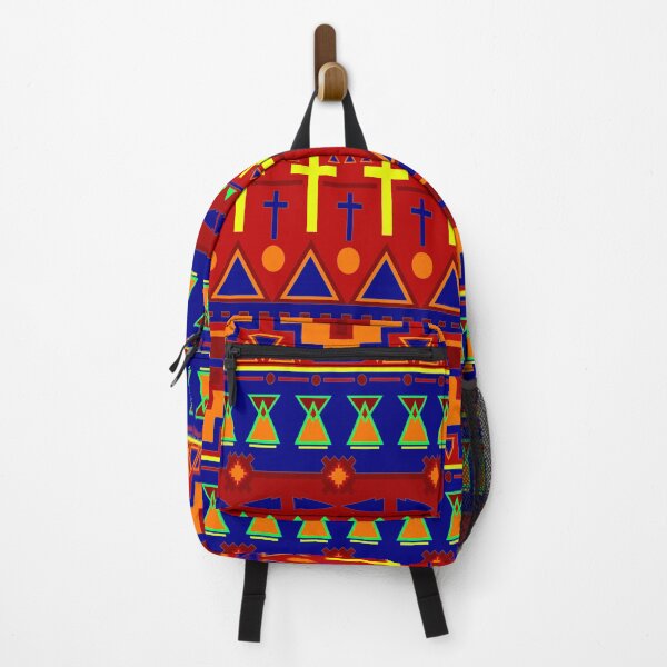 Item preview, Modern Ethnic Inspired Striped Pattern in Blue, Brick Red, Orange and Yellow designed and sold by AlteredAtelier.