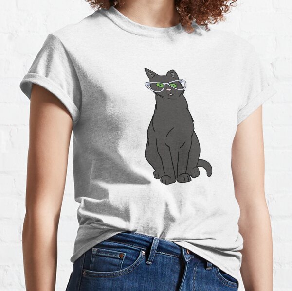 Black Cat Wearing Glasses - White Background Classic T-Shirt