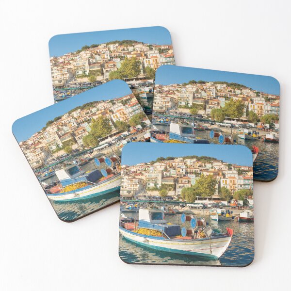 Item preview, Port with fishing boats in Plomari, Lesvos, Greece designed and sold by Katho Menden.