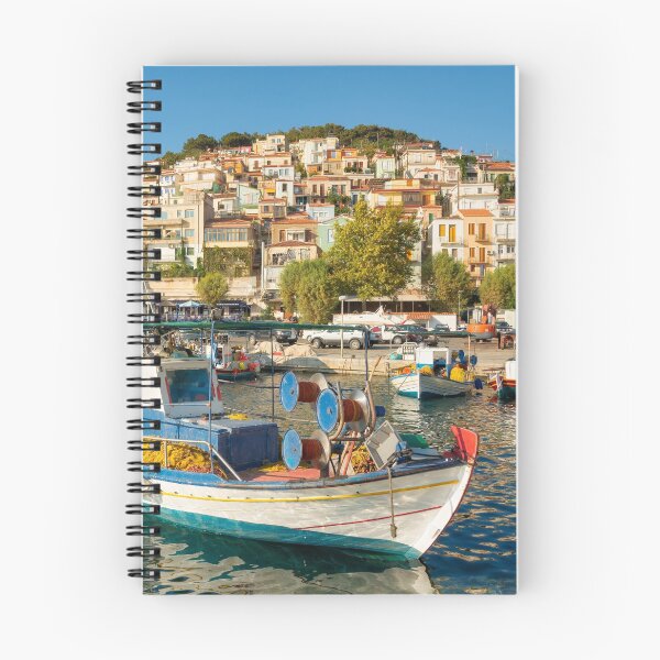Item preview, Port with fishing boats in Plomari, Lesvos, Greece designed and sold by Katho Menden.