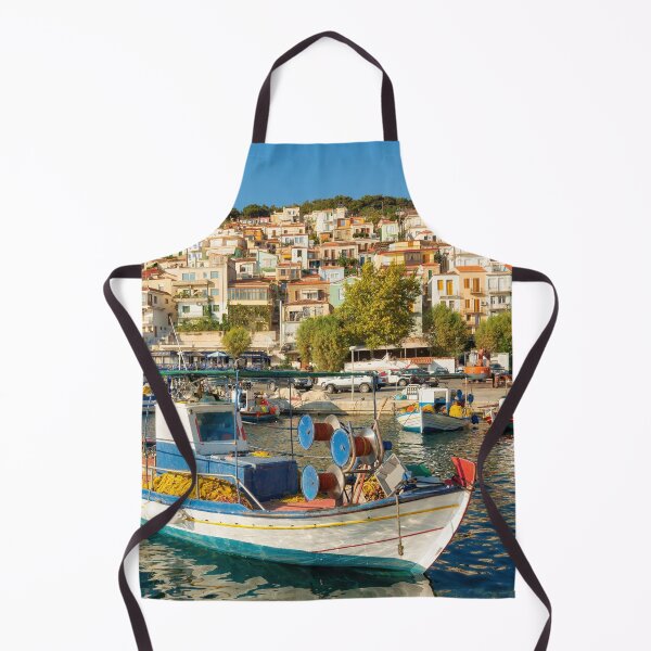 Item preview, Port with fishing boats in Plomari, Lesvos, Greece designed and sold by Katho Menden.
