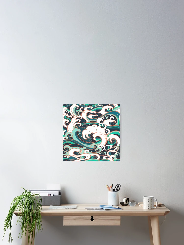 Thumbnail 2 of 3, Poster, Modern Japanese Wave Pattern designed and sold by patternhead.