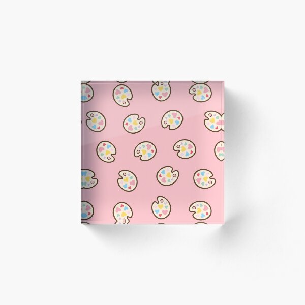Heart Paint Palette Pattern on Pink Acrylic Block