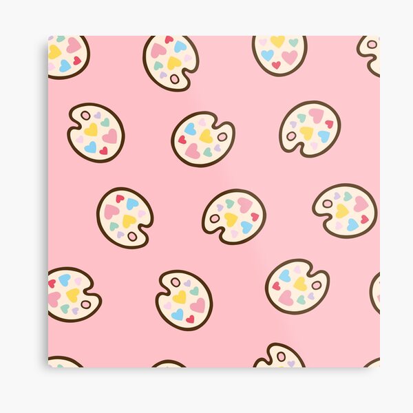 Heart Paint Palette Pattern on Pink Metal Print