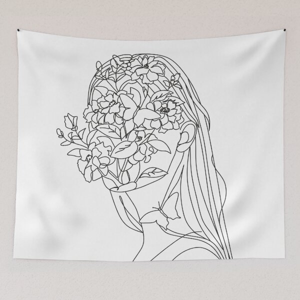 Item preview, Abstract vector face with flowers line  drawing. Portrait minimalistic style. Botanical print. Nature symbol of cosmetics. Modern continuous line art. Fashion print.  designed and sold by Nina Velychko.