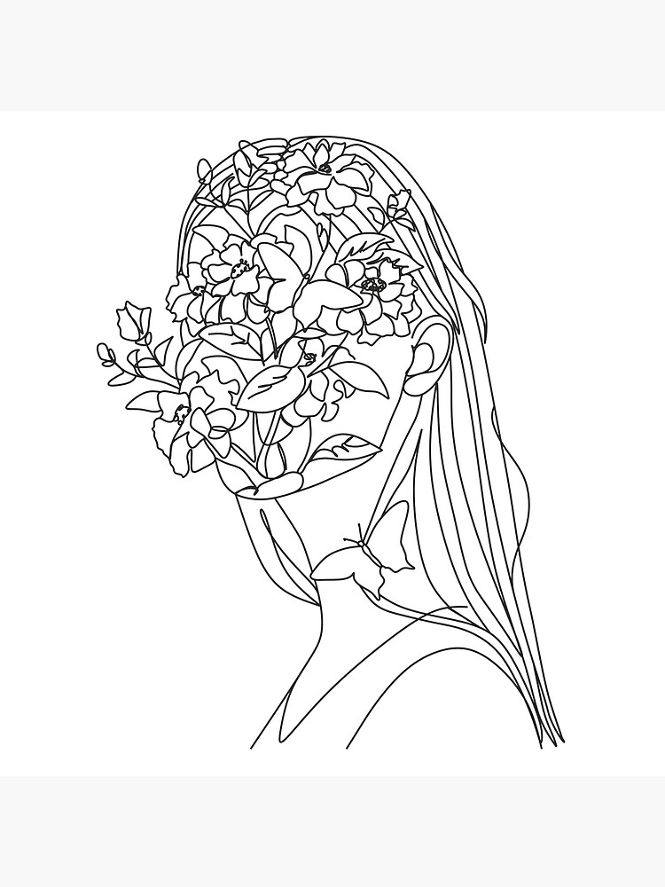 Flower line drawing, creative face fashion, continuous line drawing art,  one line drawing design Spiral Notebook