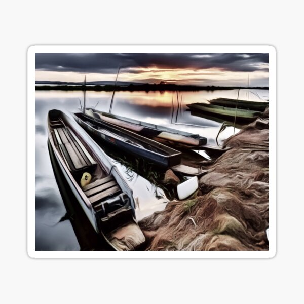 Boats docked on a shore Sticker
