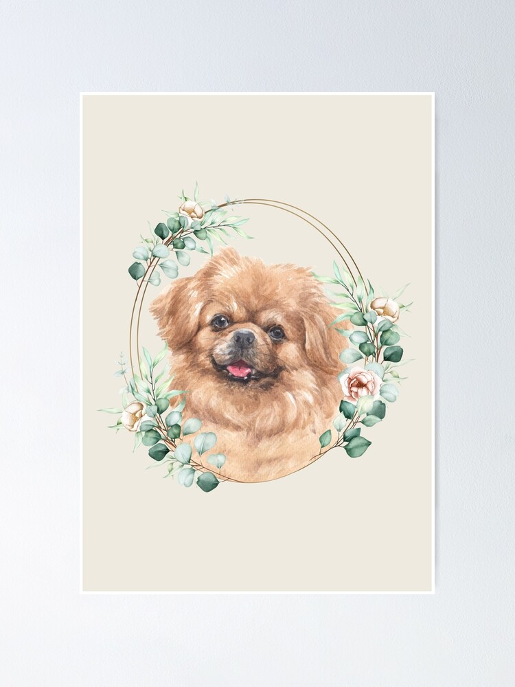 Tibetan Spaniel Dog in a Floral Gold Wreath Frame Poster