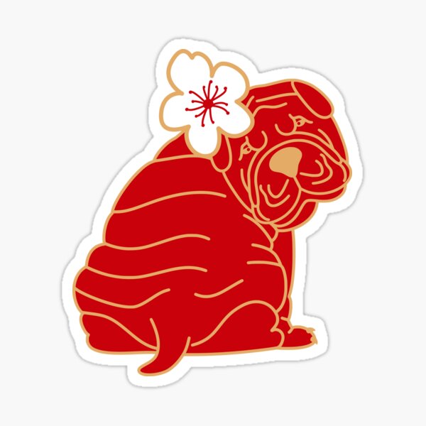 "Chinese Shar Pei and Plum Flower" Sticker for Sale by Lulupainting Redbubble
