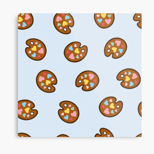 Heart Paint Palette Pattern on Blue Metal Print