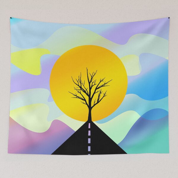 Item preview, Mountain road and tree silhouette, sunset designed and sold by Stéphane  Thirion.
