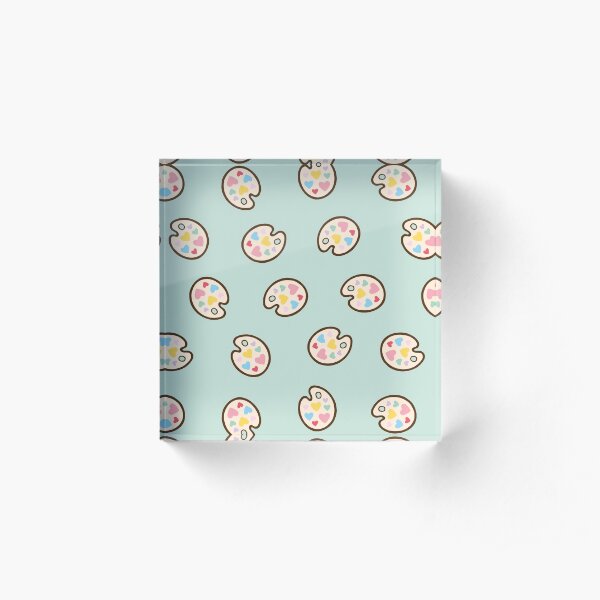 Heart Paint Palette Pattern on Mint Acrylic Block