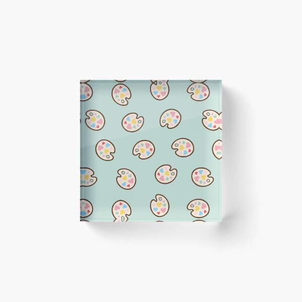 Heart Paint Palette Pattern on Mint Acrylic Block