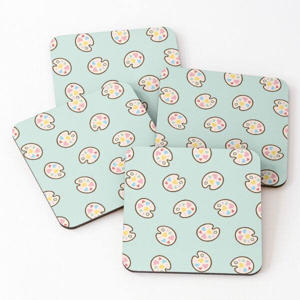 Heart Paint Palette Pattern on Mint Coasters (Set of 4)