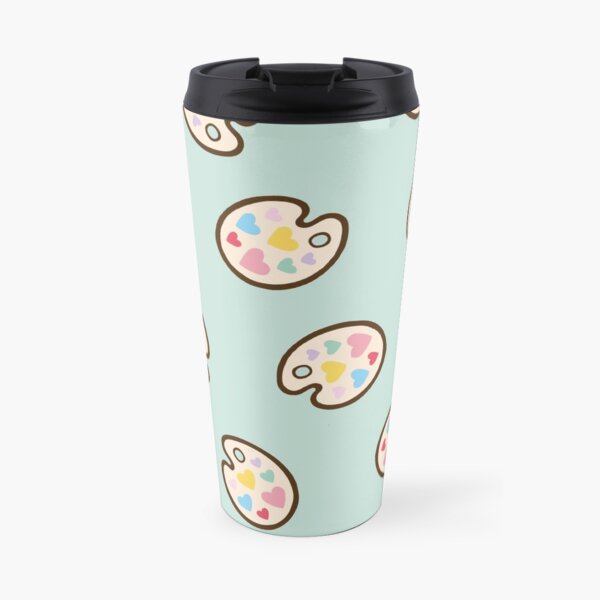 Heart Paint Palette Pattern on Mint Travel Mug