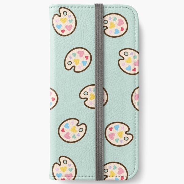 Heart Paint Palette Pattern on Mint iPhone Wallet