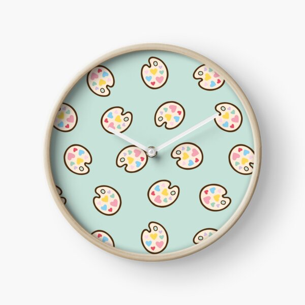 Heart Paint Palette Pattern on Mint Clock