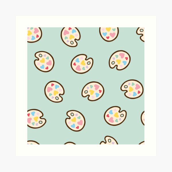 Heart Paint Palette Pattern on Mint Art Print