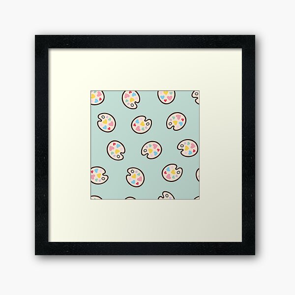 Heart Paint Palette Pattern on Mint Framed Art Print