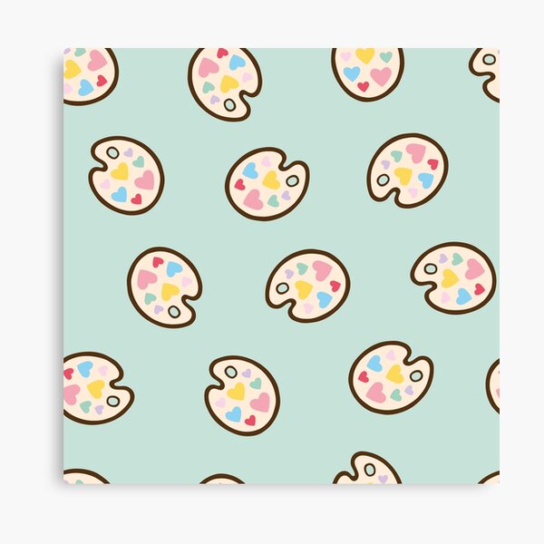 Heart Paint Palette Pattern on Mint Canvas Print