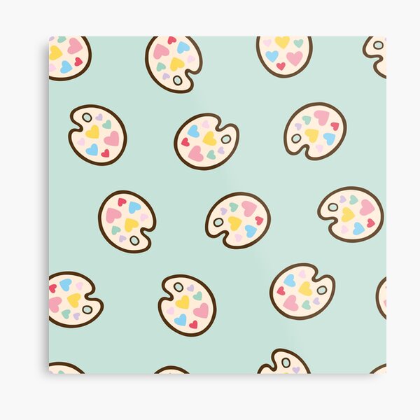 Heart Paint Palette Pattern on Mint Metal Print