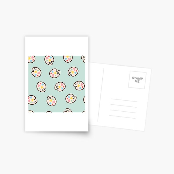Heart Paint Palette Pattern on Mint Postcard