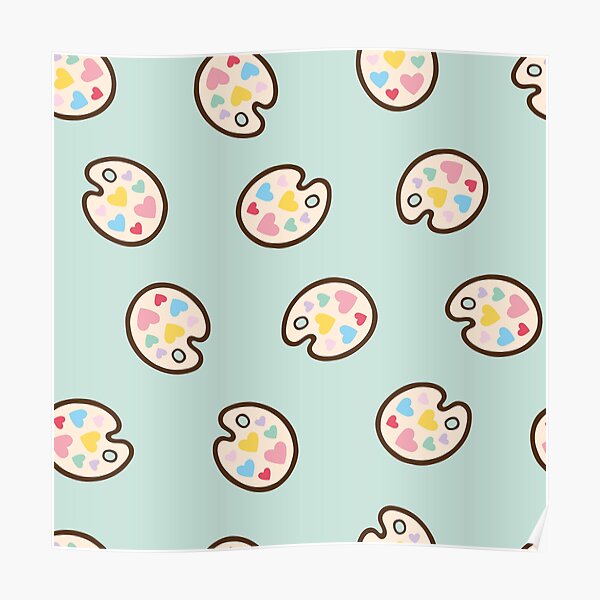 Heart Paint Palette Pattern on Mint Poster