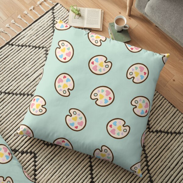 Heart Paint Palette Pattern on Mint Floor Pillow