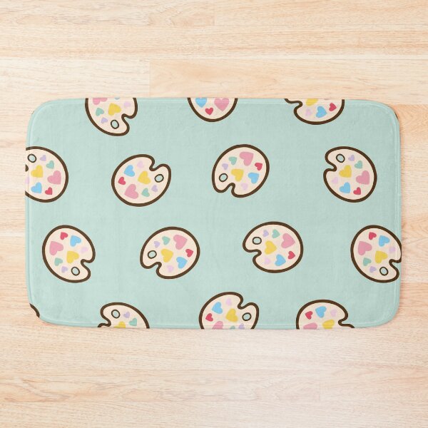 Heart Paint Palette Pattern on Mint Bath Mat