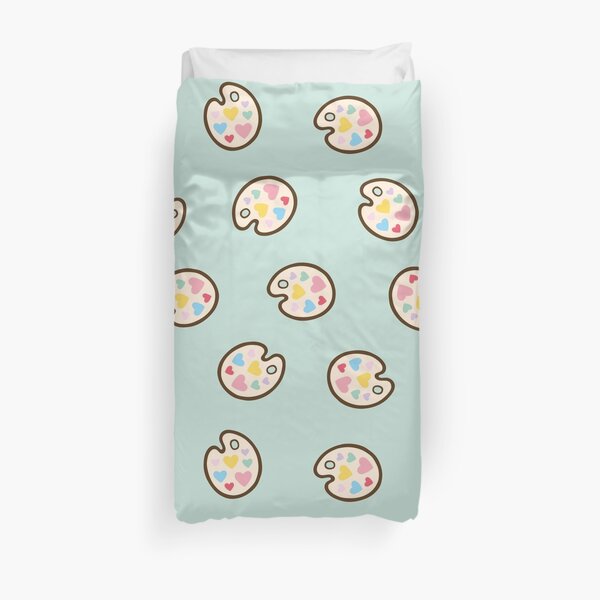 Heart Paint Palette Pattern on Mint Duvet Cover