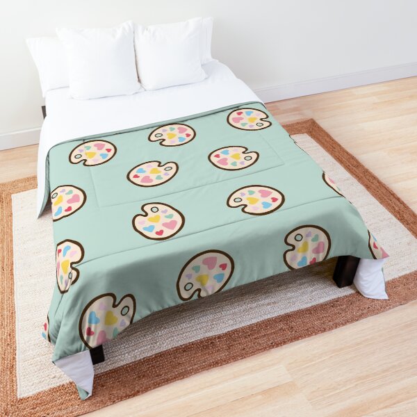 Heart Paint Palette Pattern on Mint Comforter
