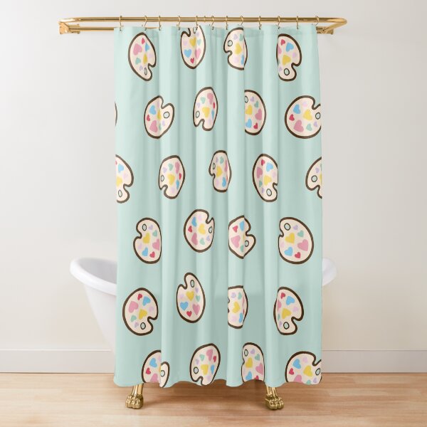 Heart Paint Palette Pattern on Mint Shower Curtain