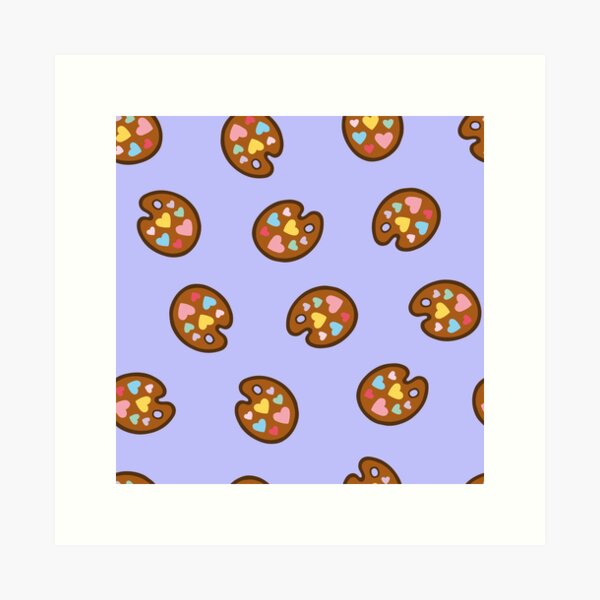 Heart Paint Palette Pattern on Lilac Art Print