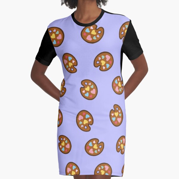 Heart Paint Palette Pattern on Lilac Graphic T-Shirt Dress