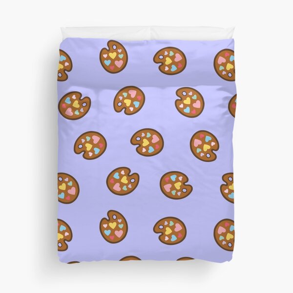 Heart Paint Palette Pattern on Lilac Duvet Cover