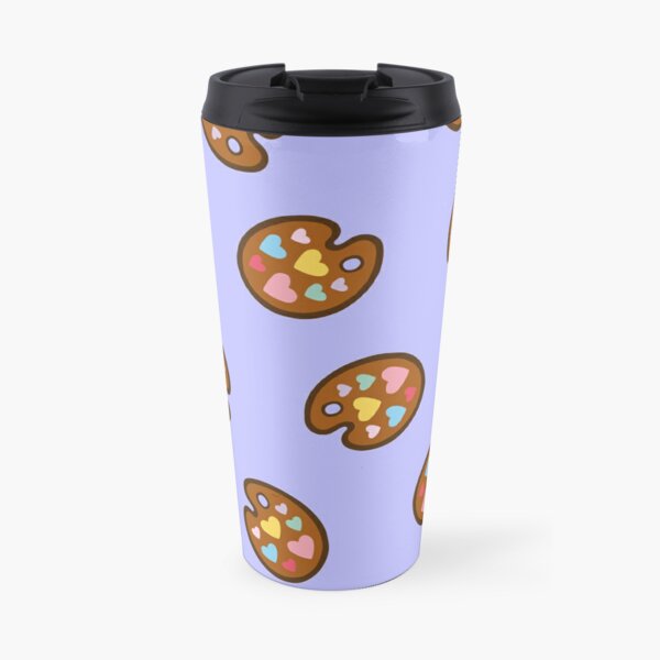 Heart Paint Palette Pattern on Lilac Travel Mug