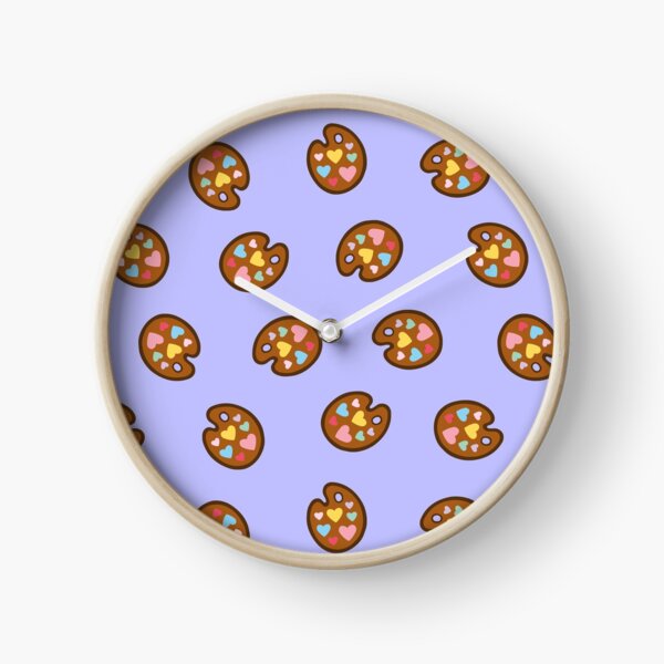 Heart Paint Palette Pattern on Lilac Clock