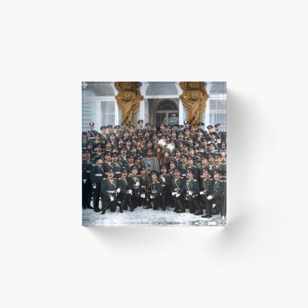 Nicholas II and Grand Duchesses Olga & Tatiana with officers of the Caspian 148th Infantry Regiment, Tsarskoe Selo, 1914. Acrylic Block