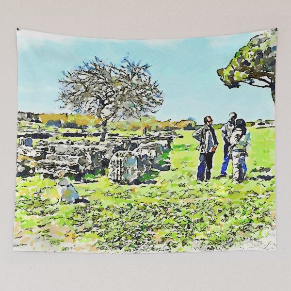 Item preview, Three people and a dog among the archaeological ruins designed and sold by Giuseppe Cocco.