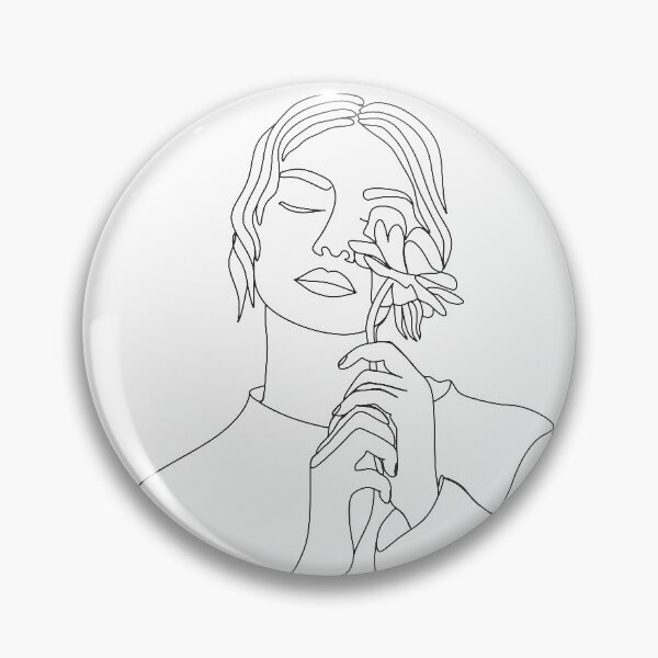 Item preview, Girl with a flower vector in her hand a linear image. Woman with short hair illustration  J designed and sold by Nina Velychko.