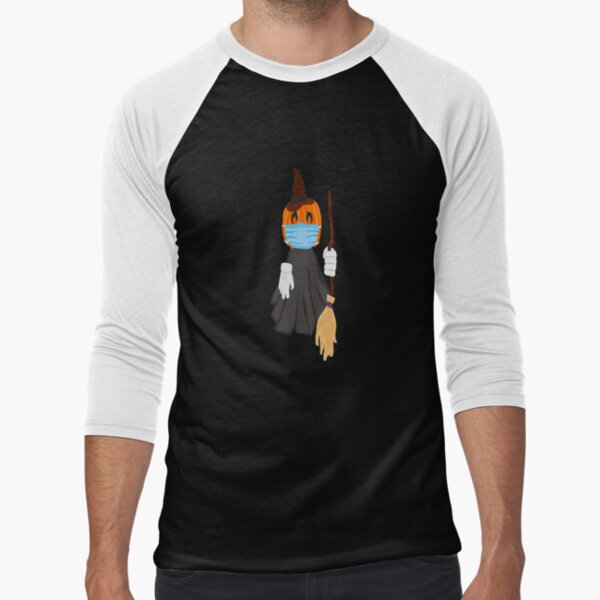 Halloween Pumpkin Witch Wearing Mask Baseball ¾ Sleeve T-Shirt