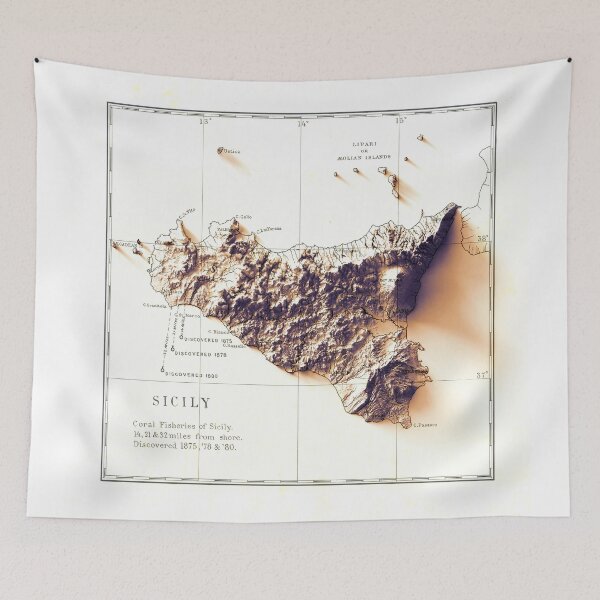 Item preview, 1880 Sicily Relief Map 3D digitally-rendered designed and sold by ThinkAboutMaps.