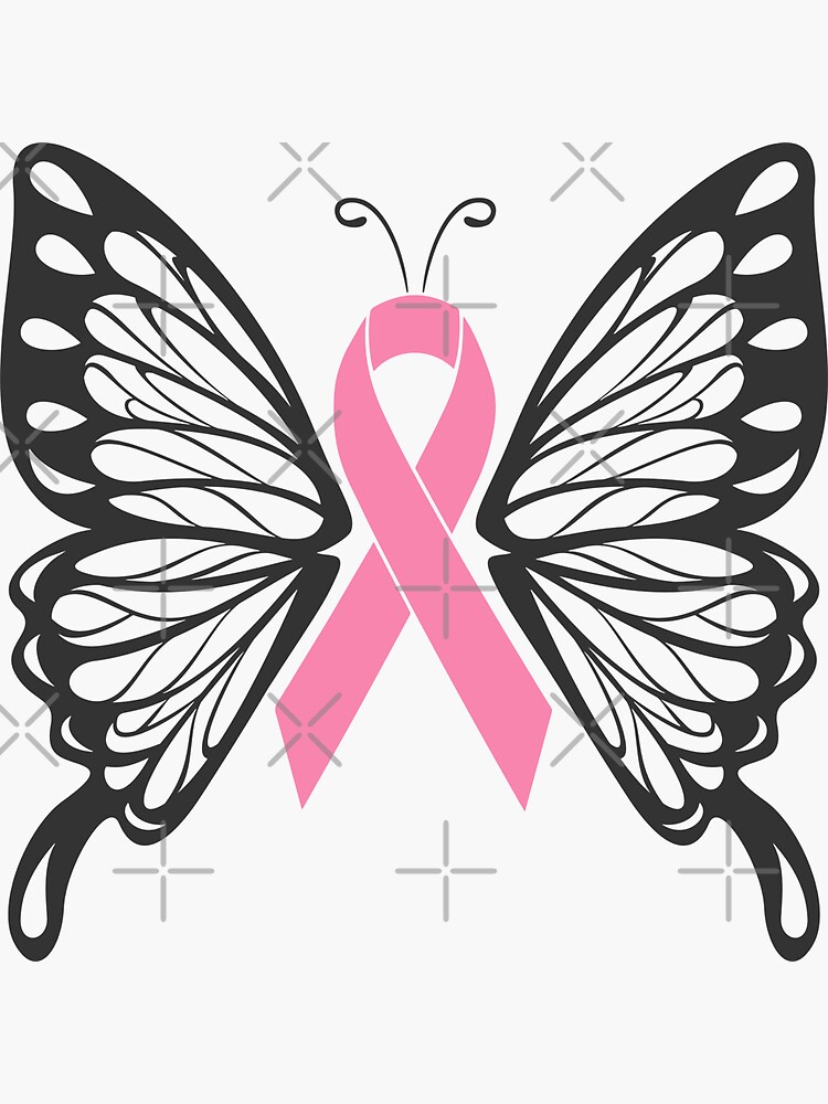 Pink Ribbon Butterfly Sticker For Sale By Zenpatterns Redbubble 4355