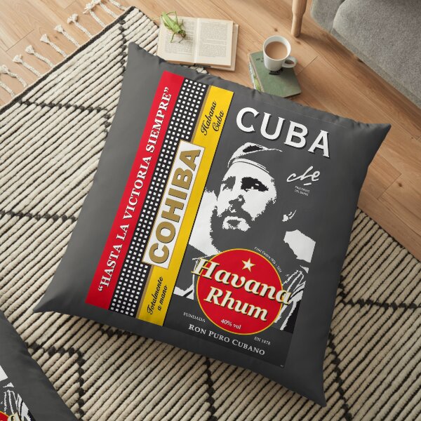 Affiche vintage de voyage Cuba Castro Che Guevara Cohiba Coussin de sol