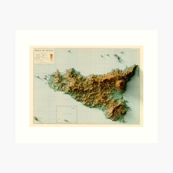 Item preview, 1943 Sicily Relief Map 3D digitally-rendered designed and sold by ThinkAboutMaps.