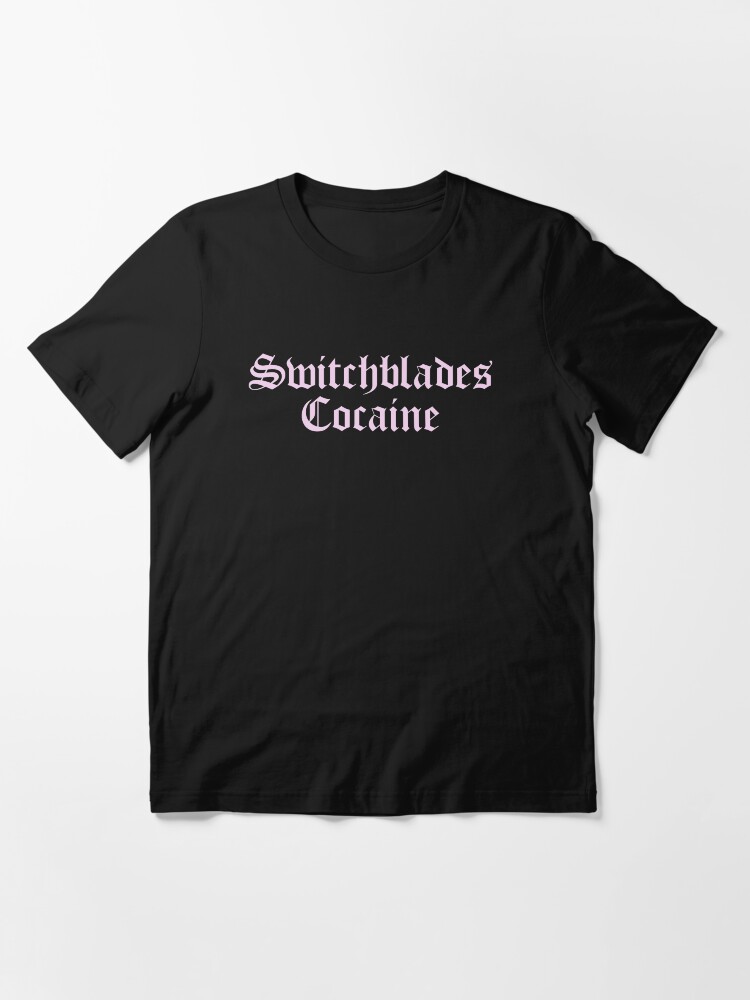 switchblades, cocaine pale pink Gothic lettering 