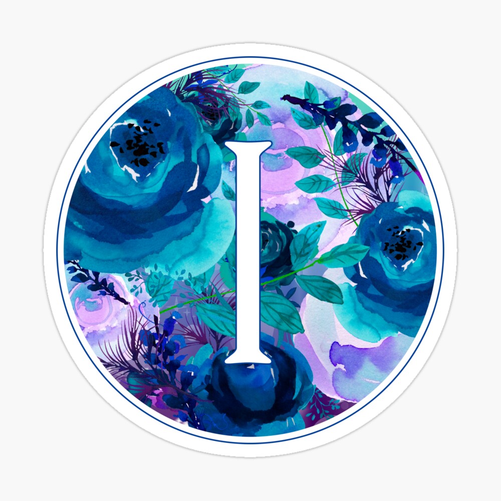 The Letter 'I' Blue Flower Watercolor Monogram Poster for Sale by